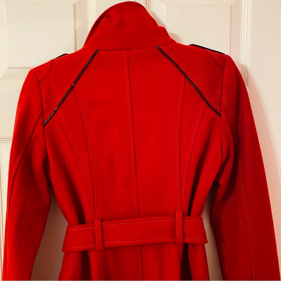 Nwt NEW Guess Red Wool Coat XS Button up winter pea tie belted peacoat jacket - Picture 10 of 15